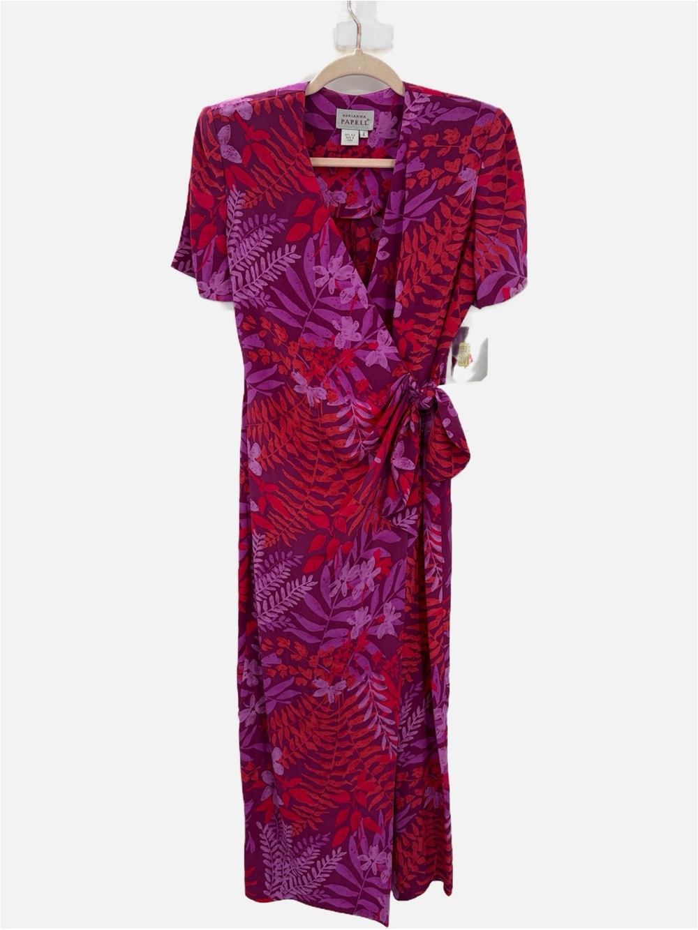 Adrianna Papell 100% Silk Botanical Faux Wrap Maxi Dress Size 6 NEW